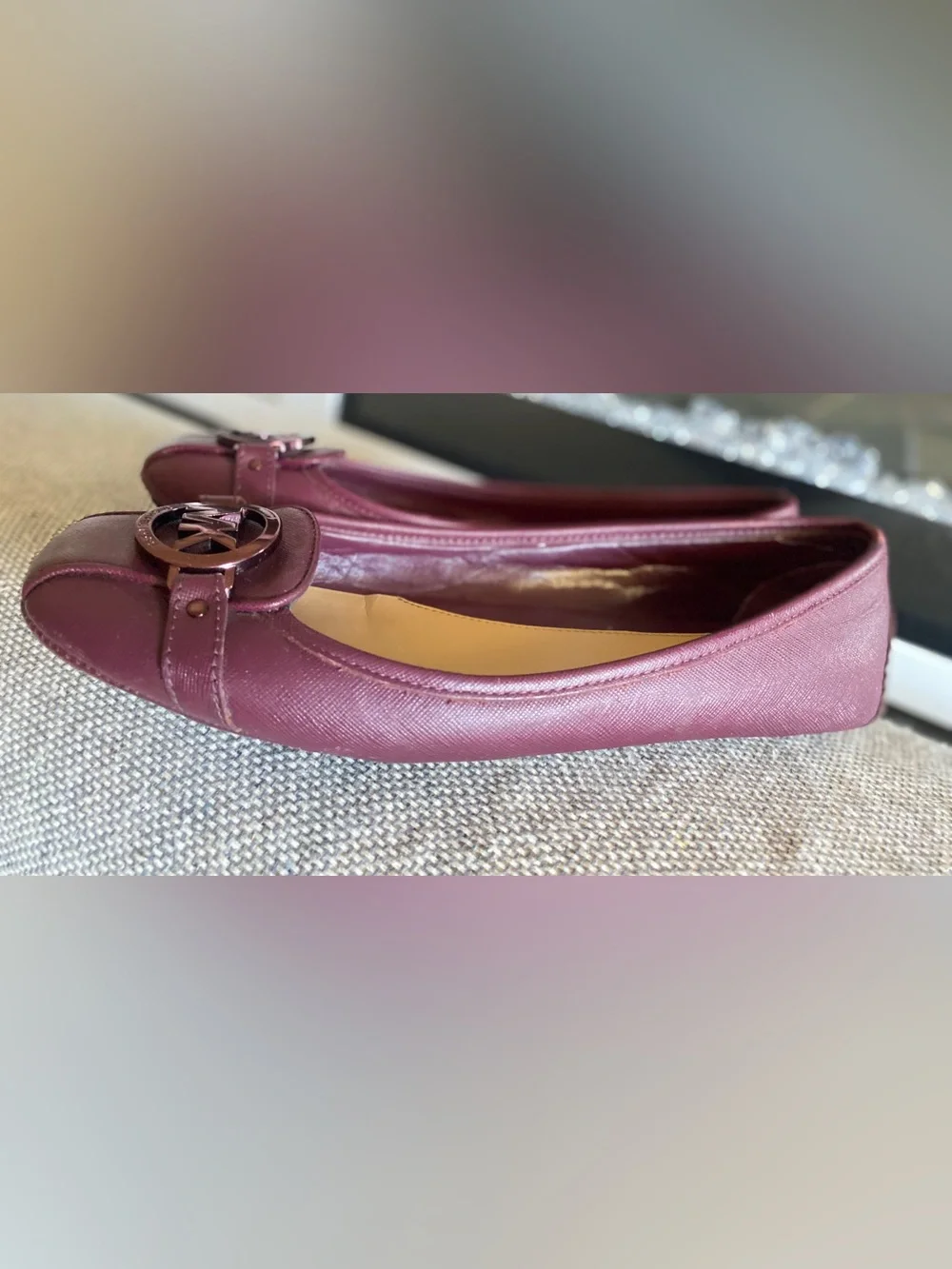Michael Kors Fulton Ballet Flats – Burgundy Saffiano Leather Sz 10 M